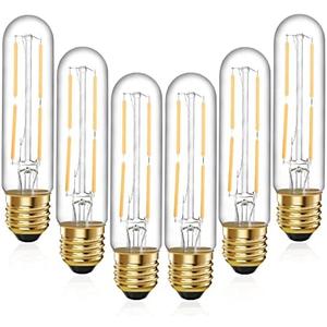 TIANSHQ 6 Pcs E26 T10 LED Tubular Light Bulbs, Daylight White Edison Bulb 4000K 4W Dimmable T10 Led Bulb for Pendant Lights, Lamps, Outdoor Long Light Bulbs (4W, 4000K)