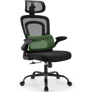 Marsail Office Chair Ergonomic-Desk Chair: High Back Mesh Office Chair with Lumbar Support,Flip-Up Armrests&2D Headrest,Gaming Chair with Rocking Tilt, Swivel Computer Task Chair for Long Hours (Black)