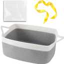 OIAHOMY 19L Woven Basket, Gift Basket Empty with Gift Bags and Ribbons, Rope Baskets for Baby Showers, Storage Baskets with Handles for Nursery, Pet Toy Organizer - Grey & White