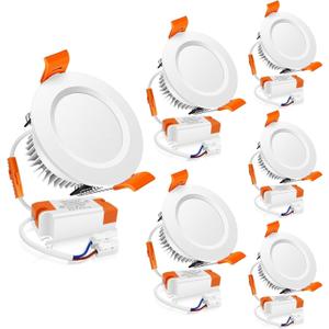2 Inch LED Downlight, 3W Recessed Lighting Dimmable Ceiling Light Kit, 2700K Ultra Warm White, CRI80 White LED Can Lights with Driver(35W Halogen Equivalent), 6 Pack