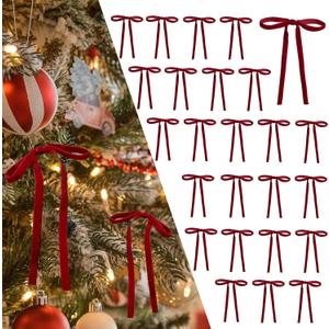 DiliComing Red Velvet Ornaments Christmas Tree Bows - 24 Pcs Red Velvet 5 x 7 Inch Christmas Bows for Gift Wrapping Crafts Holiday Decor for Tree Garland Topper Wedding Party Home Decorations Indoor