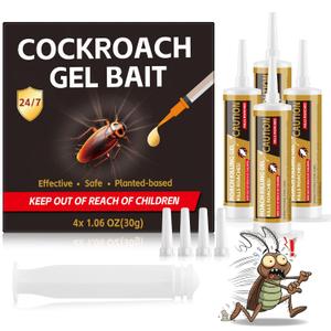 Cockroach Gel Bait, 4 Tube for Indoor & Outdoor Use, Effective Roach Repellent for Home, Kitchen & Garage