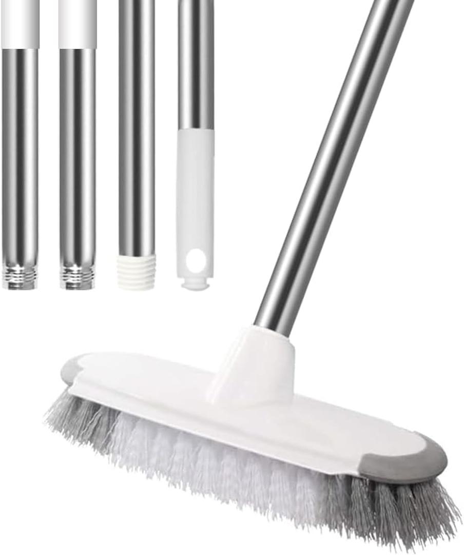 MEIBEI Floor Scrub Brush with Long Handle 54" Stiff Bristle Shower Deck Brush, Adjustable Stainless Metal Handle for Cleaning Tile, Bathroom, Tub, Bathtub and Patio