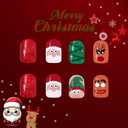 2 x Christmas Press on Nails Short Square Fake Nails Cartoon Santa Claus & Reindeer Design Glitter False Nail Full Cover Stick on Nails Xmas Acrylic for Women Christmas Nail Art Decoration 24 Pcs (11)