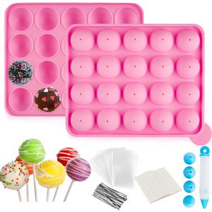 Ocmoiy Cake Pop Mold Set of 262 - including 20 Cavities Silicone Cake Pop Molds, Cake Pop Sticks, Cake Pop Wrappers, Sliver Twist Ties, Decorating Pen