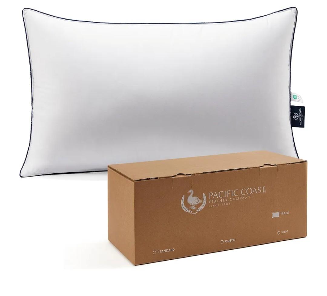 Pacific Coast Bed Pillow, Hotel Collection Goose Feather and Down Pillow for Sleeping, 3-Chamber Design, Medium Supportive, Standard Size
