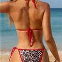 Verdusa Women's Cheetah Print Sexy Thong Bikini Sets Halter Triangle Tie Side Bikinis 2 Piece Bathing Suits Lepard Brown Red Medium