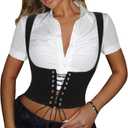 TRUWORKS Lace Up Corset Suede Bustier Women's Waist Trainer Tank Steampunk Underbust Corset for Halloween Pirate Costume (Medium)