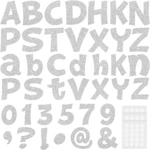 Colarr 216 Pcs Glitter Bulletin Board Letters for Classroom Numbers Alphabet 4 Inch Poster Board Letters with Adhesive Dots Punctuation Symbols Cutout Bulletin Display School Decor(Silver)