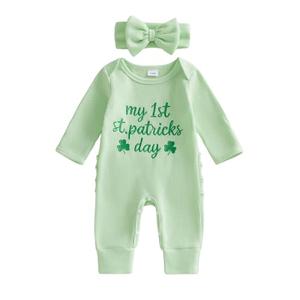 Adobabirl St Patricks Day Baby Girl Outfit Newborn My 1st St Patricks Day Clover Onesie Ruffle Romper Irish baby Clothes (First St Patricks-Green, Newborn 0-3 Month)