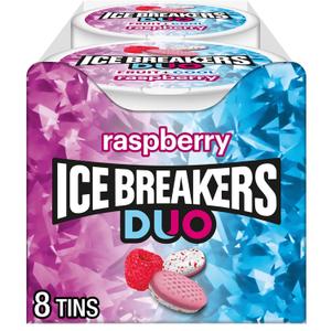 ICE BREAKERS Duo Fruit Plus Cool Raspberry Flavored Sugar Free Mints Pucks, 1.3 oz (8 Count)