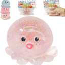 Crystal Sequin Octopus Taba Squishy  Cute Taba Stress Relief Toy, Kawaii Fidget Ball for Desk, Office & Gifts (Glitter Pink)