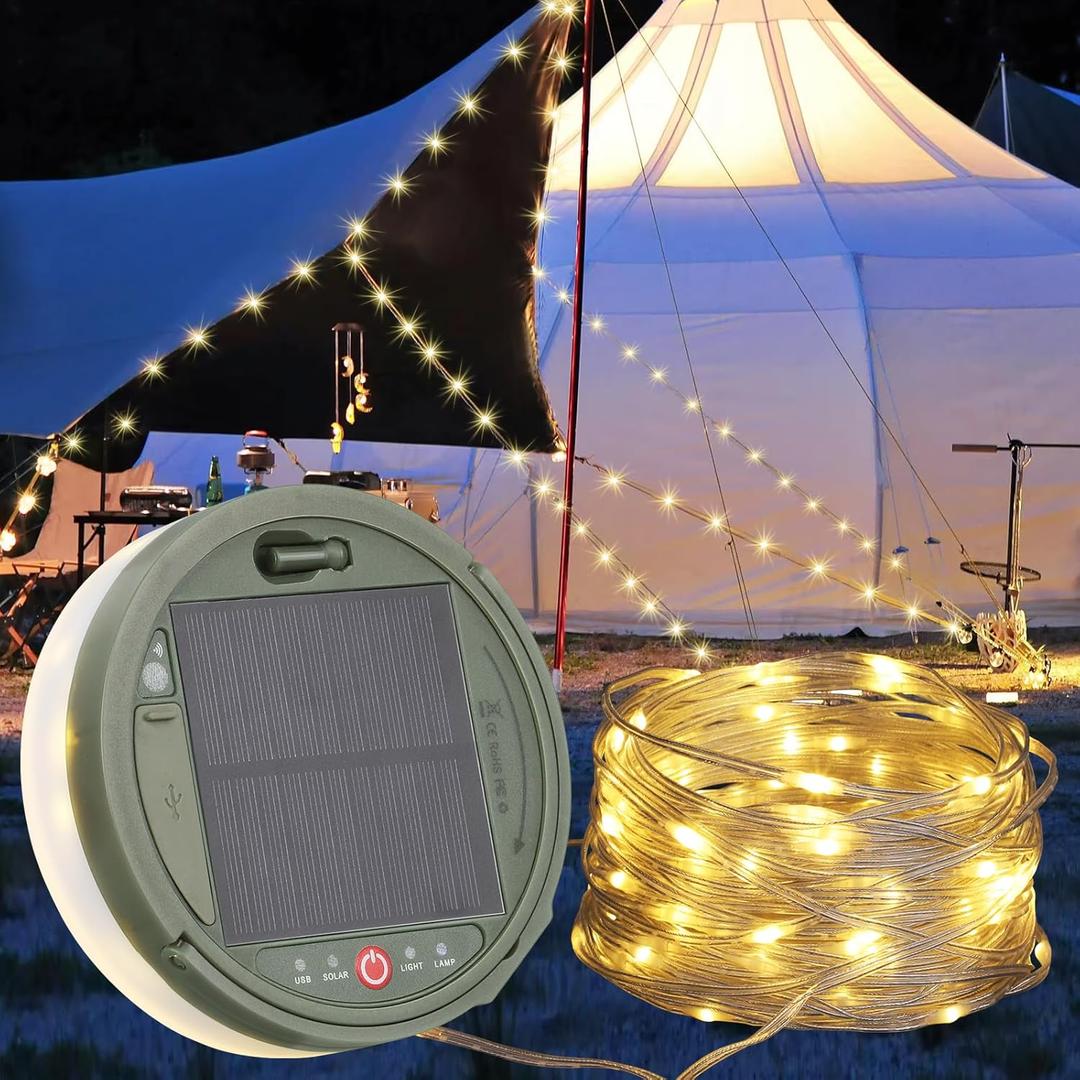 Solar Camping String Lights, 39.4FT Waterproof Camping Lights with 8 Lighting Modes, Rechargeable Outdoor Camp lamp 2 in 1with Remote Control, Portable Tent Lantern for Hiking, Yard, Party Decor Solar Camping String Lights, 39.4FT Waterproof Camping Lights with 8 Lighting Modes, Rechargeable Outdoor Camp lamp 2 in 1with Remote Control, Portable Tent Lantern for Hiking, Yard, Party Decor