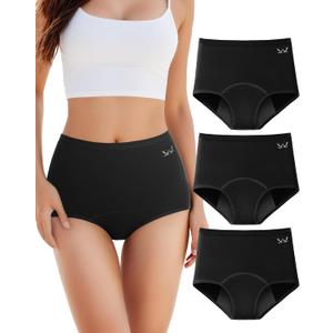 TANSTC Period Underwear for Women Heavy Flow Leakproof Panties Teens High Waisted Menstrual Postpartum Hipster Briefs -3 Pack (X-Small)