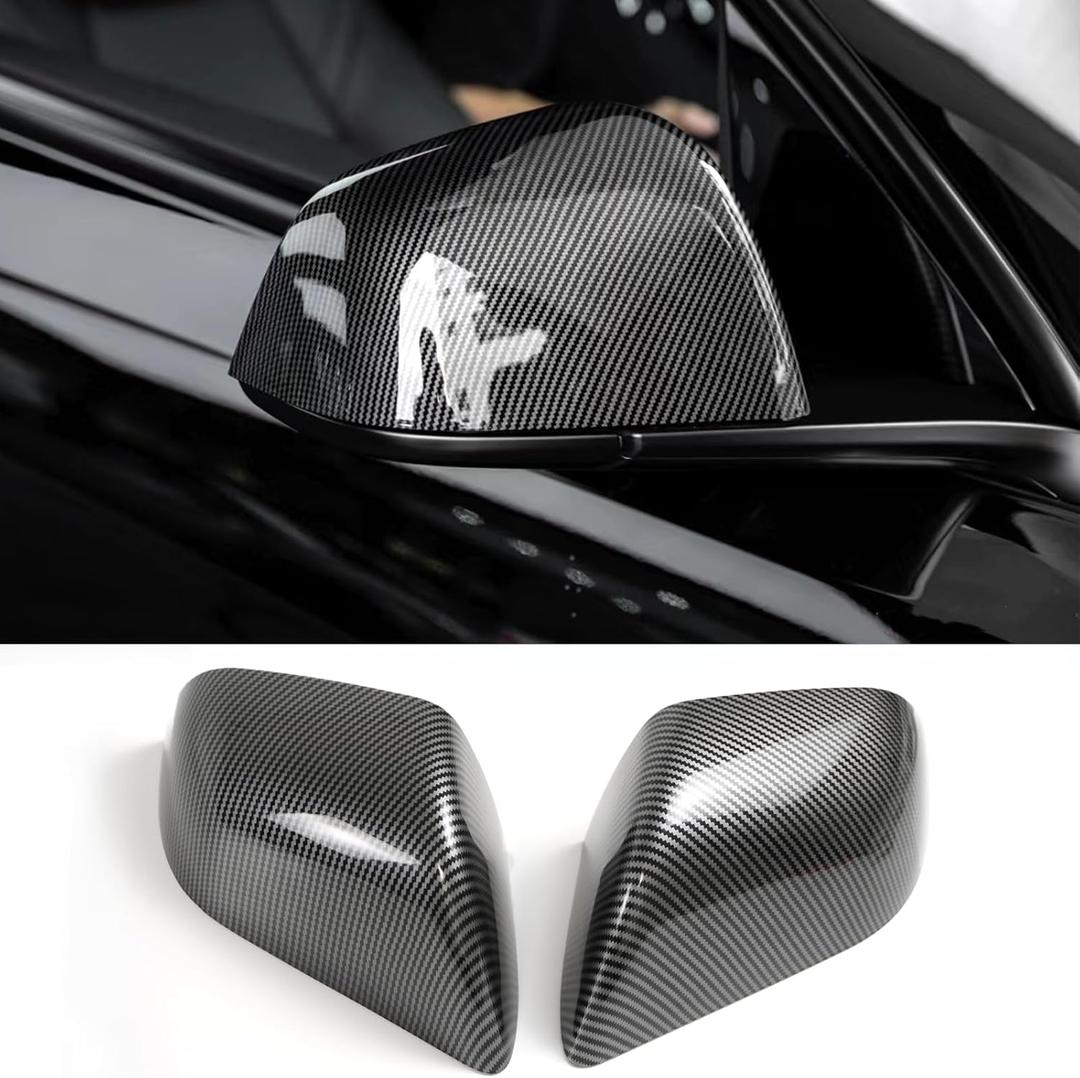 2Pcs Mirror Caps Guard For Tesla Model Y Rearview Cover, Compatible with Model Y 2021-2024 ABS Rear Side Mirror Cover Exterior Accessories (Glossy Carbon Fiber Print, Model Y)