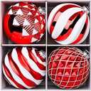 Alupssuc 6''/ 150mm Large Christmas Ball Ornaments, 4Pcs Christmas Tree Decor, Shatterproof Hanging Decorations with Hooks, Red & White Baubles for Xmas Tree, Wedding, Holiday and Party Decor