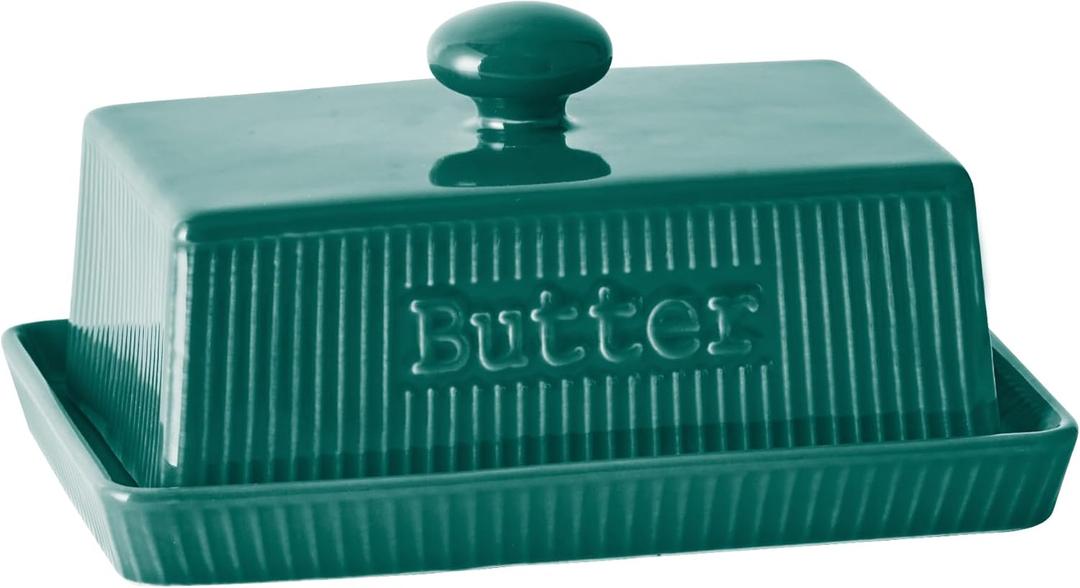8oz Butter Dishes with Lid for Countertop, Ceramic Butter Holder with Knob Handle, Porcelain Butter Keeper, Large Butter Tray Butter Container for East & West Coast Butter, Farmhouse Kitchen Decor