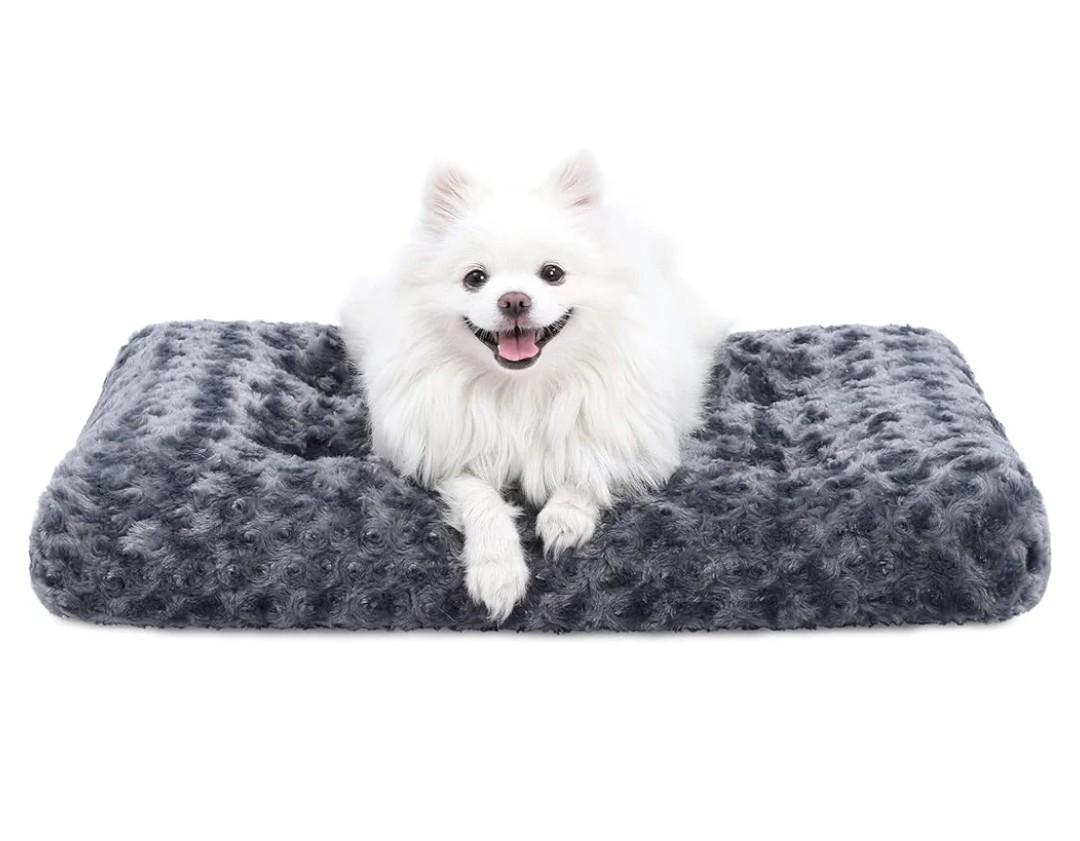 KSIIA Washable Dog Bed Deluxe Plush Dog Crate Beds Comfy Kennel Pad Anti-Slip Pet Sleeping Mat for Large, Jumbo, Medium, Small Dogs Breeds, 23" x 18", Dark Grey