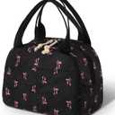 Black and Pink Bow Lunch Bag Cute Corduroy Insulated Pink Bow Lunch Box for Women Coquette Tote Bag Reusable Large Capacity Cooler Containers Preppy Stuff Gifts for Picnics Travel Outdoor