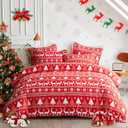 Joyreap 3 Pieces Christmas Duvet Cover Set, Red and White Reindeer Snowflake and Tree Pattern, Soft Breathable Microfiber for All Season, 1 Duvet Cover and 2 Pillow Shams (Twin, 68x90 inches)