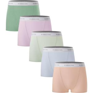 BAMBOO COOL Womens Boy Shorts Underwear Full Coverage High Waist Boxer Briefs Panties for Women 5 Pack (L)