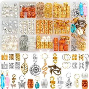 200 Pcs Hair Beads Jewelry, Dreadlock Jewelry for Hair Braids, Hair Accessories Gem Crystal Hair Charms, Metal Hair Coils Rings, Gold and Silver Hair Pendants, Braid Cuffs, Clips