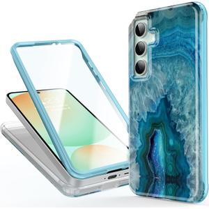 Esdot for Samsung Galaxy S24 FE Case with Built-in Screen Protector - Durable Hard PC Front Frame + Soft TPU Back Cover, Trendy Cute Designs for Women,Protective Phone Case - Agate Stone