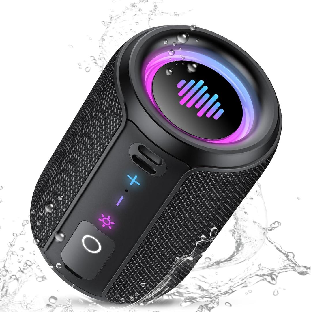 Portable Bluetooth Speaker with Lights, Bluetooth 5.4 Speaker, Powerful Crystal Clear Sound,All Day Playtime,15W Loud Stereo Sound, IPX7 Waterproof,TWS pairing for Outdoor/Home/Party/Travel,Gift Ideas