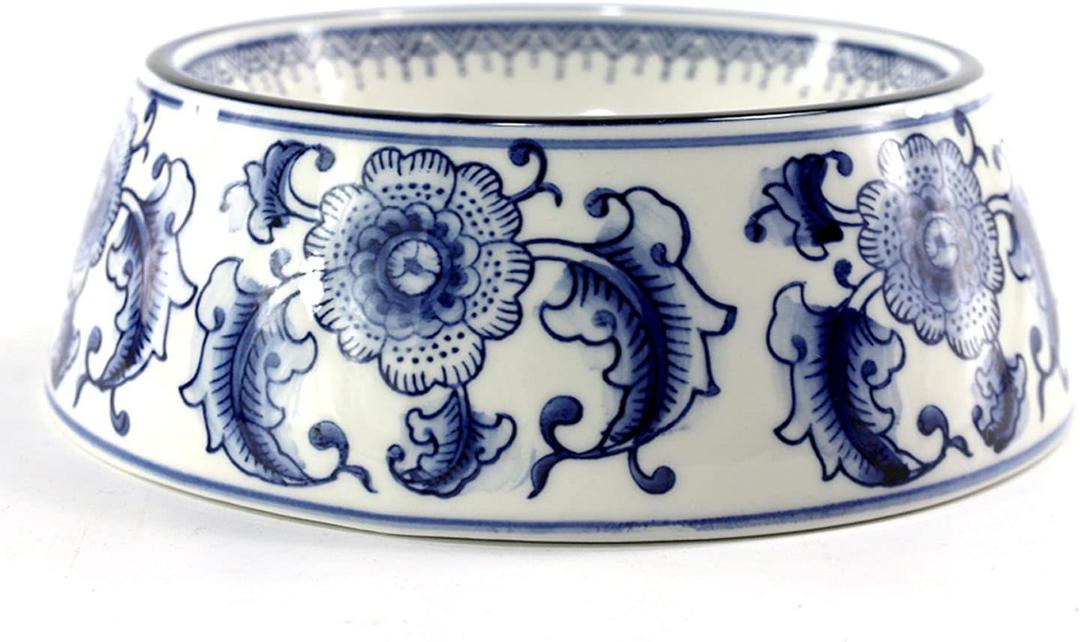 Blue and White Porcelaine Dog Bowls Ceramic Dog Cat Food and Water Bowls (5.8x7.2x2.4inch)