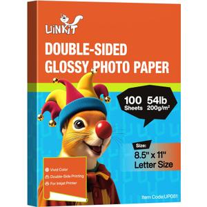 Uinkit 200Gsm 100Sheeets Double Sided Photo Paper Glossy 8.5x11 54lbs Inkjet for Dye Ink Value Bulk Pack Picture 8.5 x 11 9.5Mil for Inkjet Printing Printer