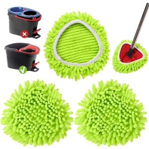 3 Pack Chenille Mop Head Replacements: Compatible with Ocedar Easywring 1 Tank System - Microfiber Spin Mop Refill Accessories - Reusable for Floor Cleaning Green