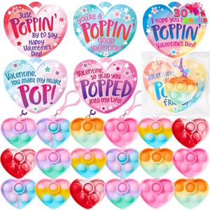 JOYIN 30 Packs Valentines Day Gifts for Kids, Pop Bubble Keychain with Heart Valentines Day Cards for Kid School Classroom Exchange Prize, Stress Relief Fidget Toy for Girl Boy Valentine Party Favor