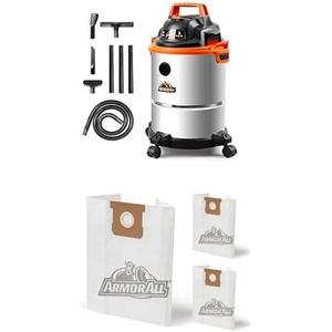 Armor All VO408S 0901 4 Gallon 3 Peak HP Stainless Steel Wet/Dry Vacuum, Orange Standard Dust Bag 4 Gallon Genuine Part 3pcs per Pack for Replacement