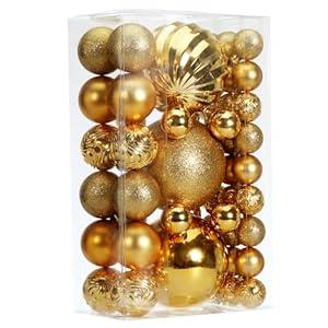 Christmas Ball Ornaments for Xmas Decorations, 50 pcs Christmas Extra Large Tree Shatterproof Ornaments-Gold (Combo of 5 Style in 3 Sizes)