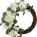 COLLECTIVE HOME - Artificial Wreath, 20" Artificial Wreath for Front Door, Spring Green Leaf for Window Wedding, Home Porch Patio Garden Decor (Grapevines Cream Hydrangeas)