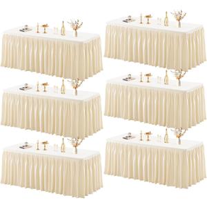 6 Pack Champagne Tablecloths for Rectangle Tables 6ft, Wrinkle Resistant Spandex Tablecover Fitted Stretch Table Cloth with Pleated Ruffle Table Skirts for Party Banquet Dining Birthday Wedding