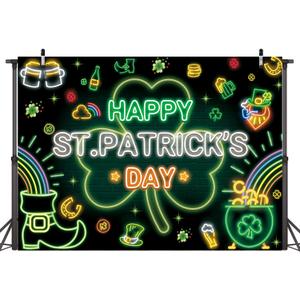 Happy St. Patrick's Day Backdrop Neon St. Patrick's Day Photography Background Ceremony Party Holiday Decoration (7x5ft)