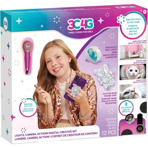 3C4G: Lights, Camera, Action! Digital Creator Set - 12pcs, Working Mini-Mic, Disco Ball, Glitter Bear Phone Grip, Three Cheers for Girls, Kids Age 8+