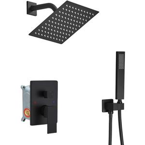 Matte Black Shower System with High Pressure 8'' Rainfall Shower Head, Handheld Shower head, Bathroom Luxury Rain Mixer Shower Combo Set Wall Mounted Shower Faucet Rough-in Valve and Trim Kit