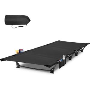 Ultralight Camping Cot for Adults with 2 Side Pocket,Portable Folding Camping Bed Supports 330 lbs,Comfort Sleep Cot Bed for Camping Lightweight Travel,Base Camp,Hiking,Moutaineering,Sleeping(Black)