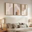 3 Piece Framed Neutral Boho Wall Art for Living Room, Large Minimalist Abstract Canvas Artwork for Walls, Mid Century Modern Beige Geometric Prints Paintings for Bedroom Hallway Wall Decor 16x24 Inch, 24" H x 16" W x 3Pcs