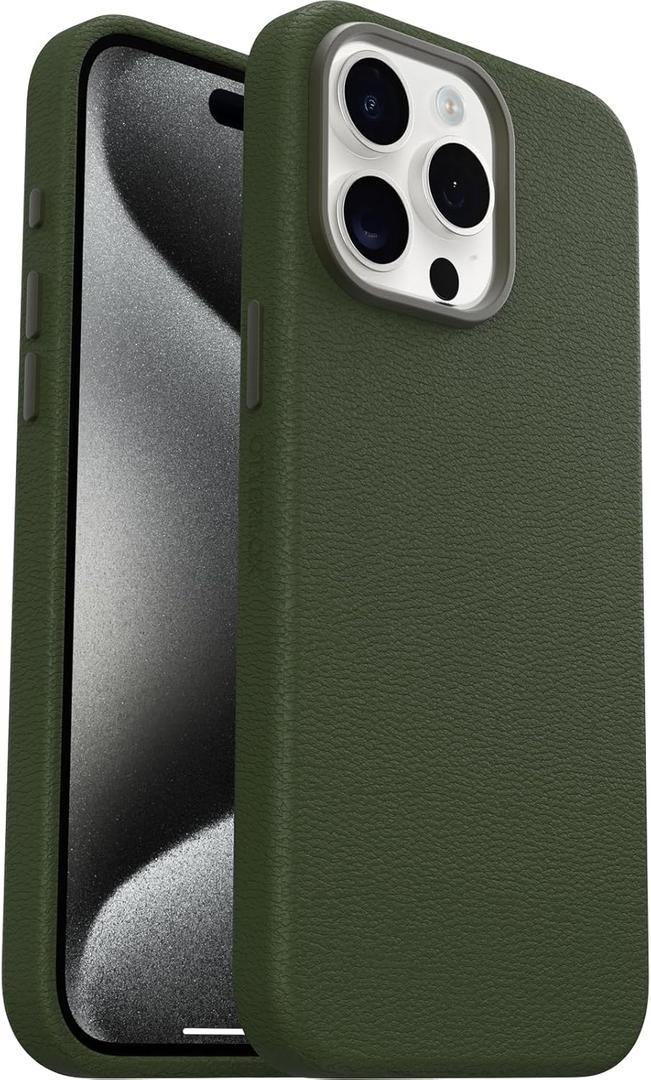 OtterBox iPhone 15 Pro Max Symmetry Series Cactus Leather for MagSafe - Cactus Grove (Green), Snaps to MagSafe, Ultra-Sleek, Raised Edges Protect Camera & Screen