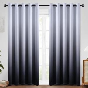 SimpleHome Gradient Color Ombre Room Darkening Curtains Blackout Black Thermal Insulated Grommet Panels Grommet Window Drapes for Living Room/Bedroom, Black,62x84 inches (Black and White)