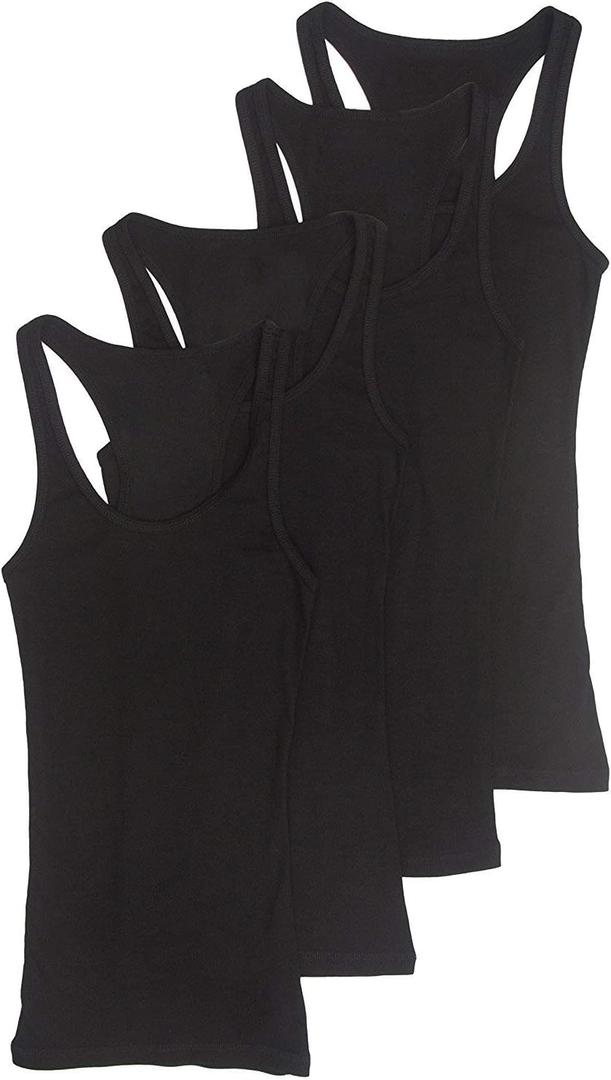 Zenana Outfitters 4 Pack Womens Basic Ribbed Racerback Tank Top (Large, Black, Black, Black, Black)