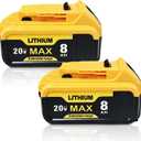 2-Pack 8000mAh Replace for Dewalt 20V Max Battery High-Capacity  Compatible with DCB200 DCB206 DCB201 DCB207 DCB208 DCB203 and Cordless Power Tools