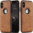 Unique Design Luxury Leather Business Phone Case for iPhone X & iPhone Xs Anti-Slip Scratch Resistant Ultra Slim Protective Case (2018,5.8) (Brown)