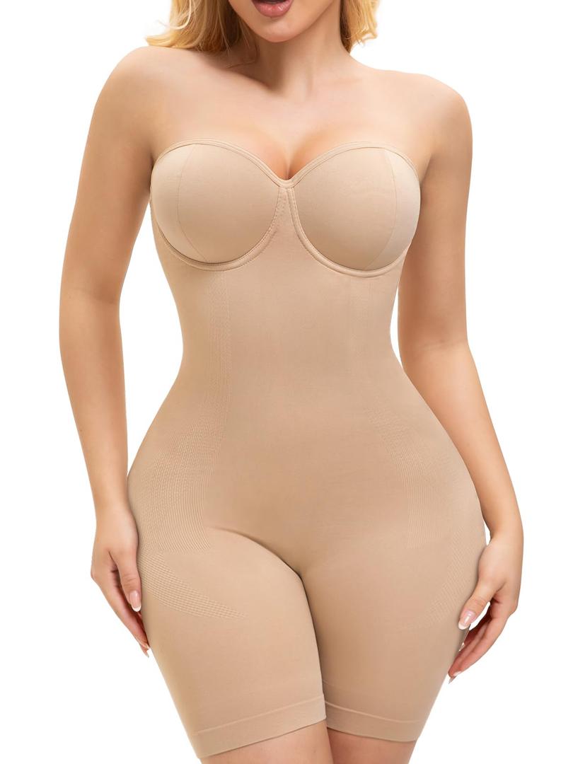 Slimers Strapless Shapewear Bodysuit For Woman: Seamless Body Shaper Built In Bar - Tummy Control Butt Lifter Shapewear, Medium