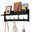 Exper City Coat Rack Wall Mount with Shelf, 26IN Wooden Coat Hanger Hooks Wall Mount with 8 Metal Hooks, Hanging Shelf with Hooks, Black