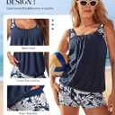 Hanna Nikole Tankini Swimsuits for Women, Textured Modest Swimsuit, Blouson Tankini with Sports Bra and Boyshorts (Blue, S)