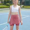 CharmWM Girls High Elastic Waist Shorts Kids Cute Active Golf Tennis Skorts Skirts Leggings Pants (Pink)